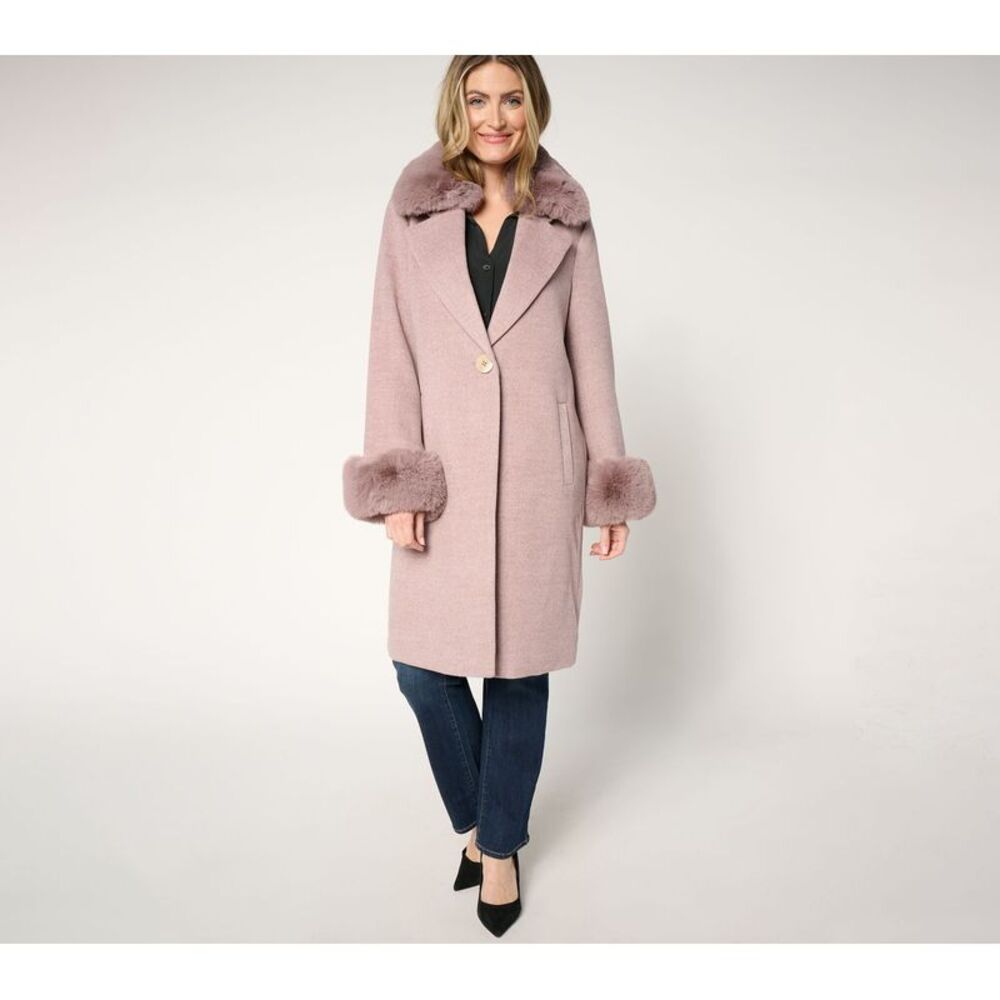 Thread Collective Women's Plus Sz Jacket 2X Faux Fur Trimmed Coat Purple A658026